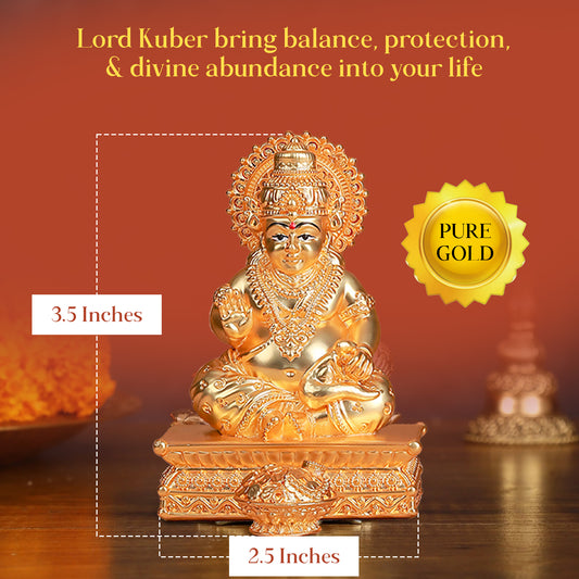 Pure Gold Plated Kuber Ji Idol With Mangoose | Wealth & Prosperity Symbol for Home & Office