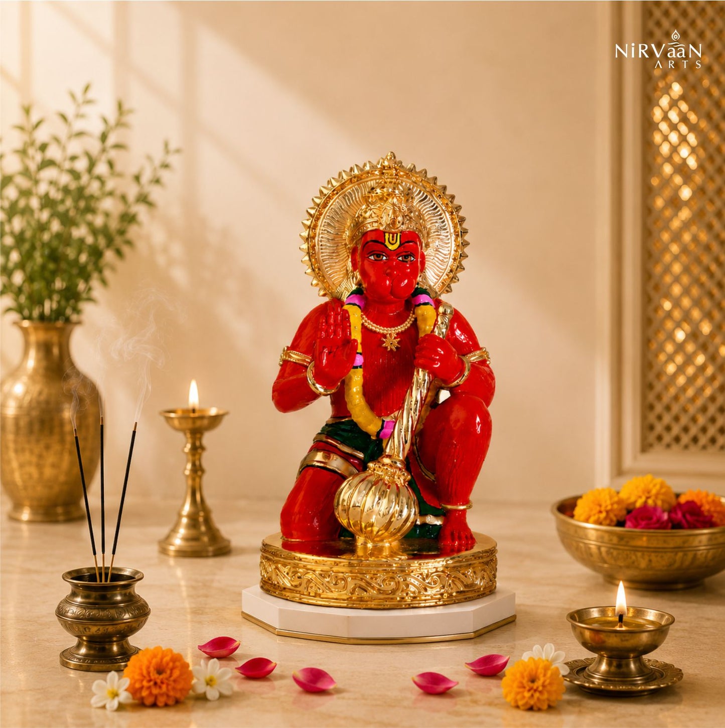 Sinduri Hanumanji Idol | 24K Gold-Plated Hanuman Murti | Available in 3 & 6 Inches