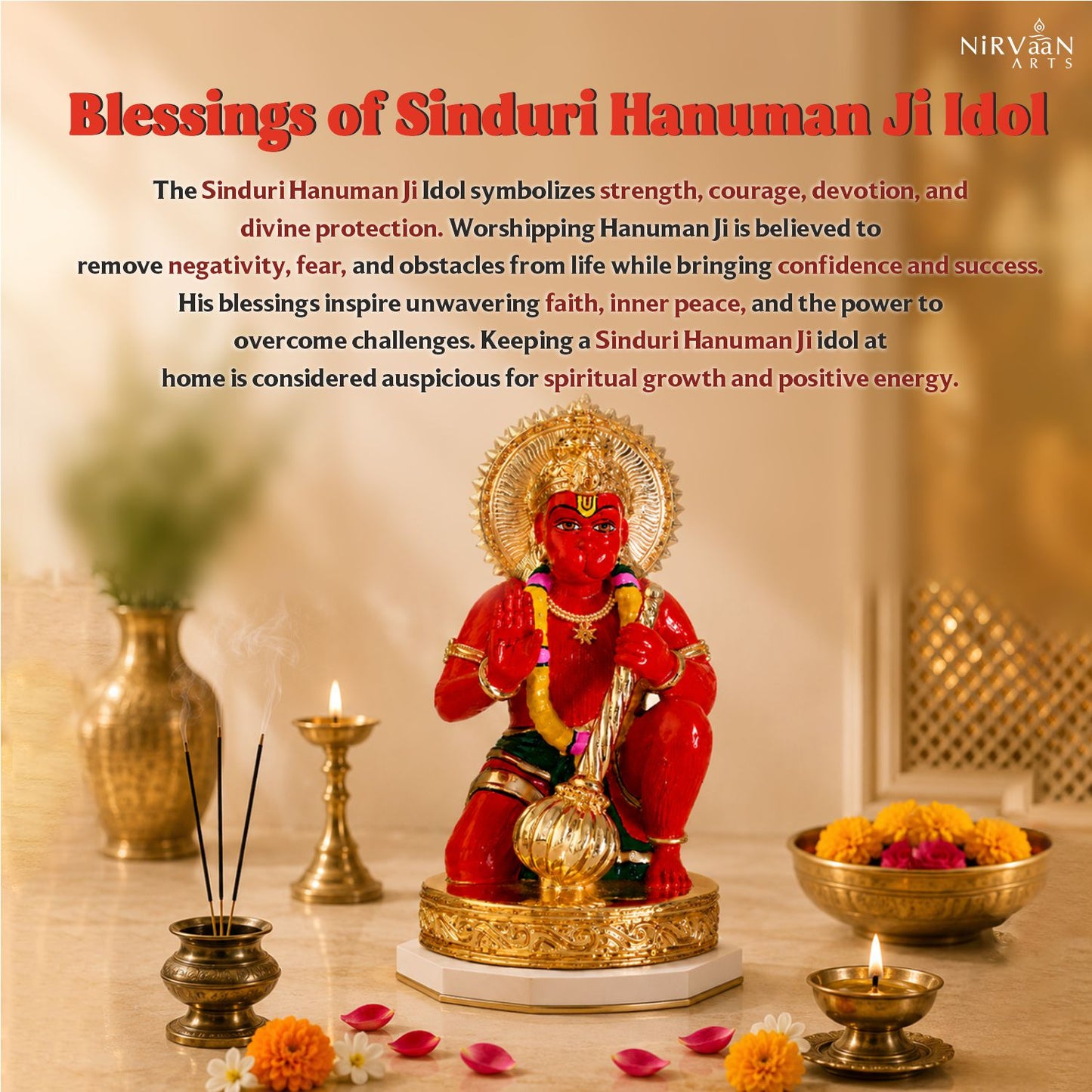 Sinduri Hanumanji Idol | 24K Gold-Plated Hanuman Murti | Available in 3 & 6 Inches