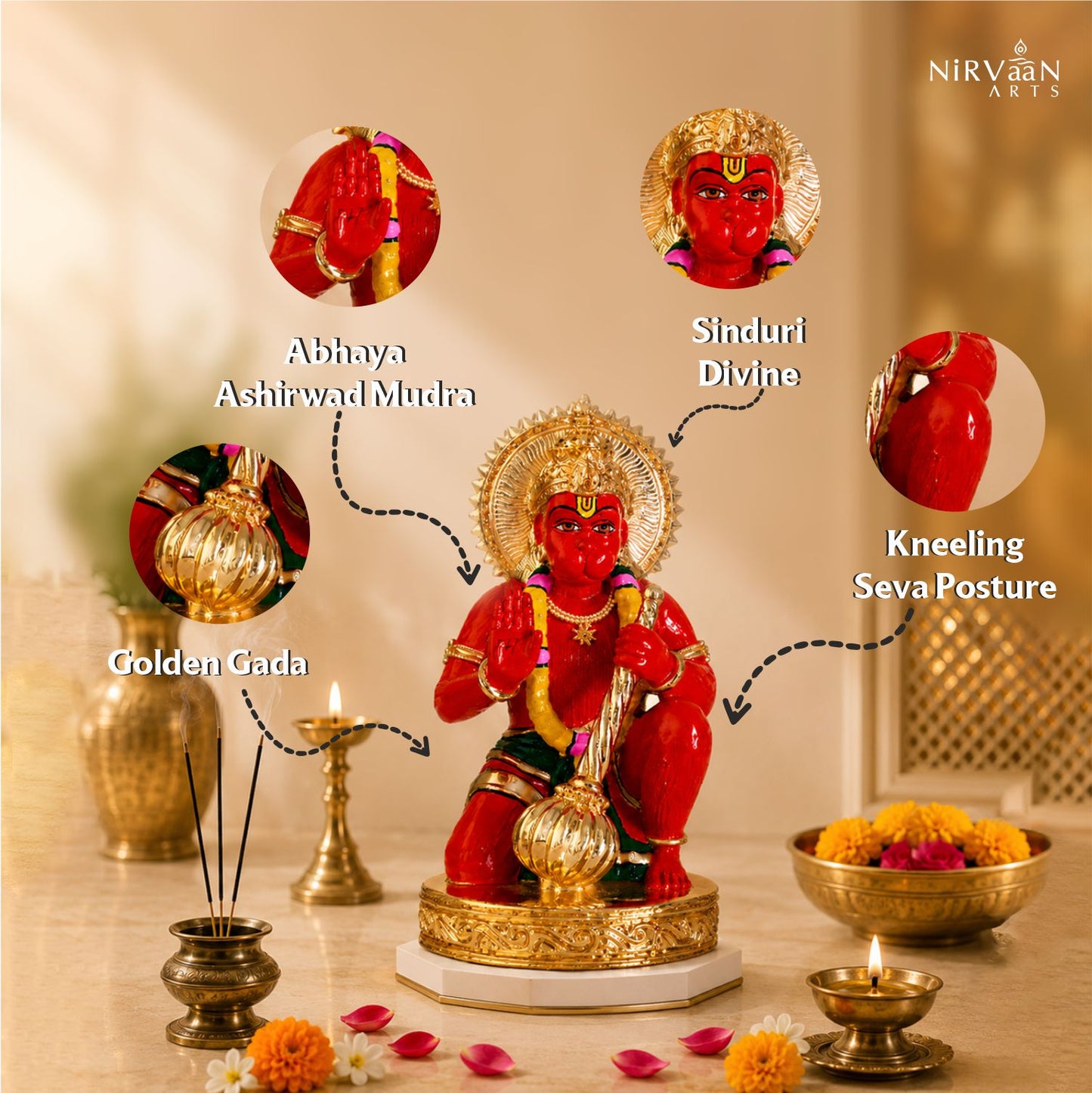Sinduri Hanumanji Idol | 24K Gold-Plated Hanuman Murti | Available in 3 & 6 Inches