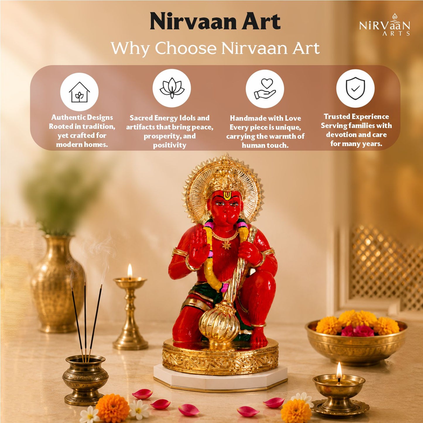Sinduri Hanumanji Idol | 24K Gold-Plated Hanuman Murti | Available in 3 & 6 Inches