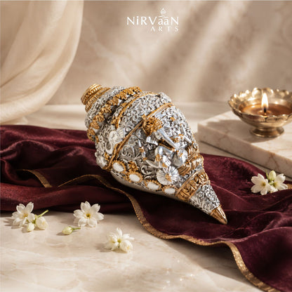 Divine Ganesh Shankh (Conch) 999 Silver Plated & 24k Gold Plated