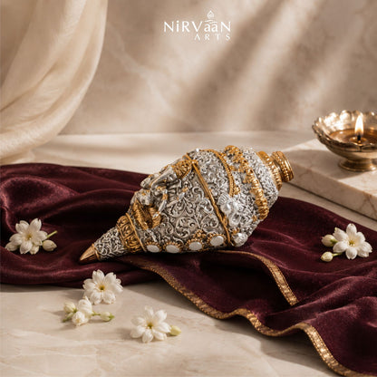 Divine Ganesh Shankh (Conch) 999 Silver Plated & 24k Gold Plated