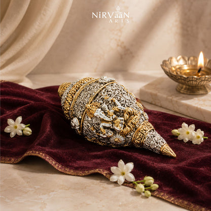 Divine Ganesh Shankh (Conch) 999 Silver Plated & 24k Gold Plated