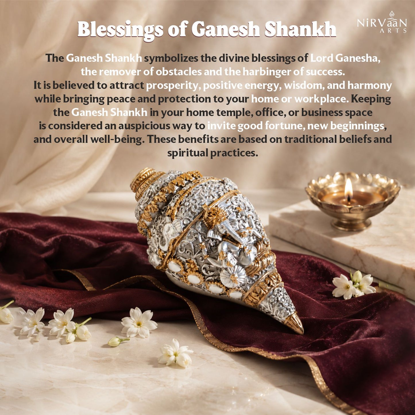 Divine Ganesh Shankh (Conch) 999 Silver Plated & 24k Gold Plated