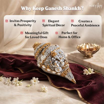 Divine Ganesh Shankh (Conch) 999 Silver Plated & 24k Gold Plated