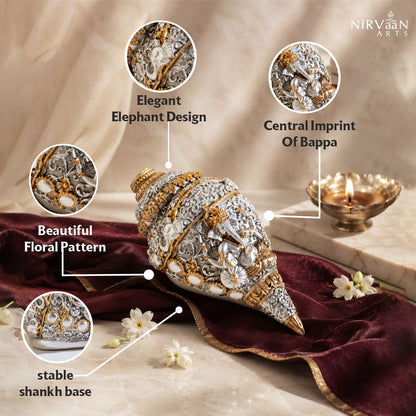 Divine Ganesh Shankh (Conch) 999 Silver Plated & 24k Gold Plated