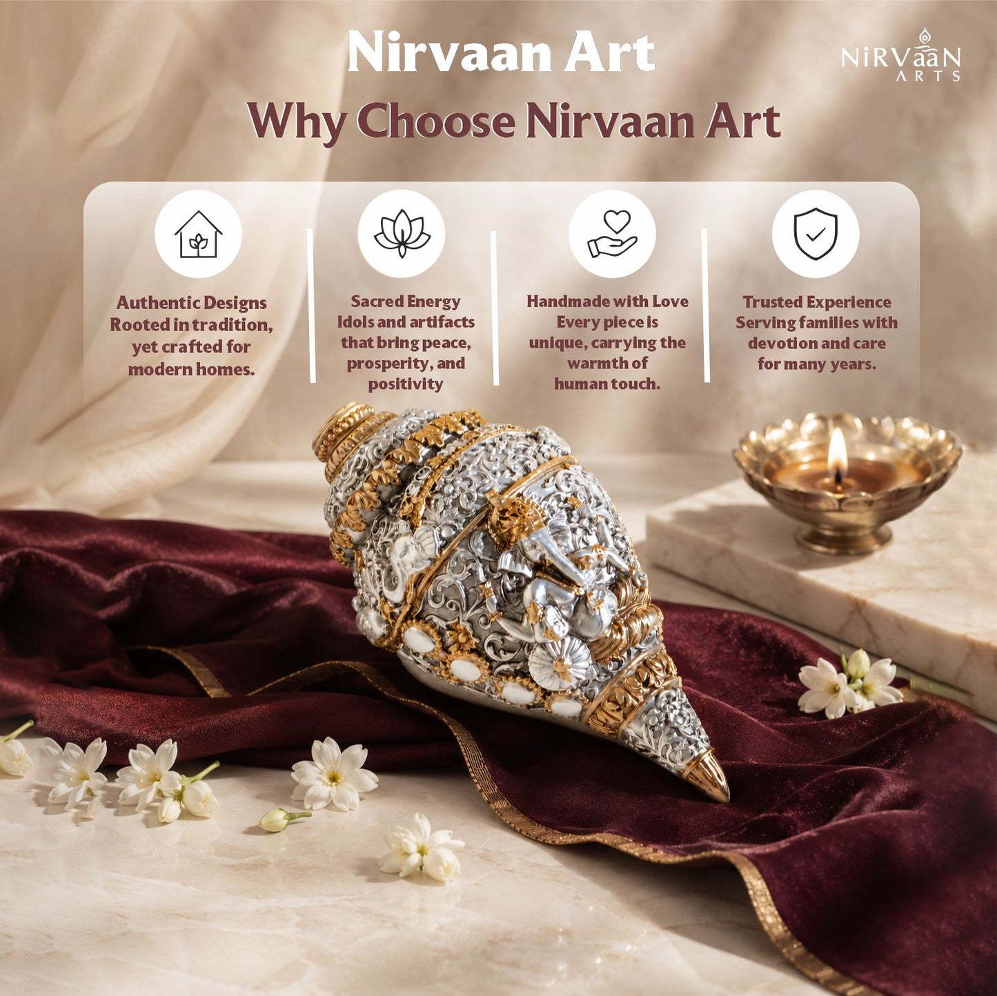 Divine Ganesh Shankh (Conch) 999 Silver Plated & 24k Gold Plated