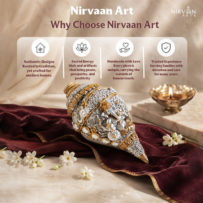 Divine Ganesh Shankh (Conch) 999 Silver Plated & 24k Gold Plated