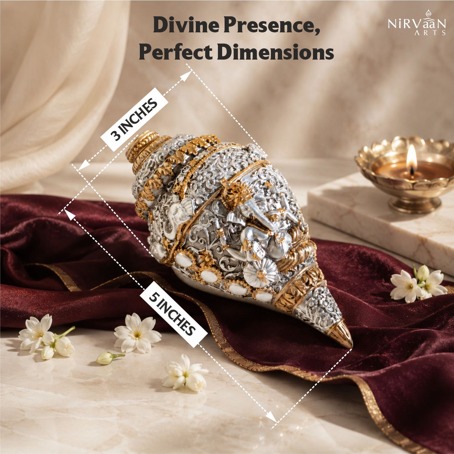 Divine Ganesh Shankh (Conch) 999 Silver Plated & 24k Gold Plated