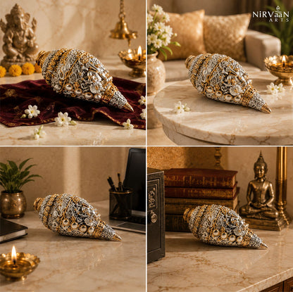 Divine Ganesh Shankh (Conch) 999 Silver Plated & 24k Gold Plated