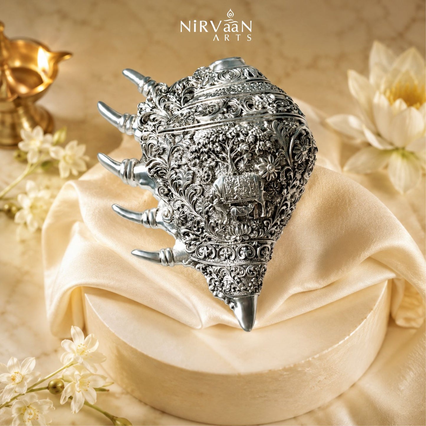 Divine Kamdehnu Shankh |999 Pure Silver Matt Plated