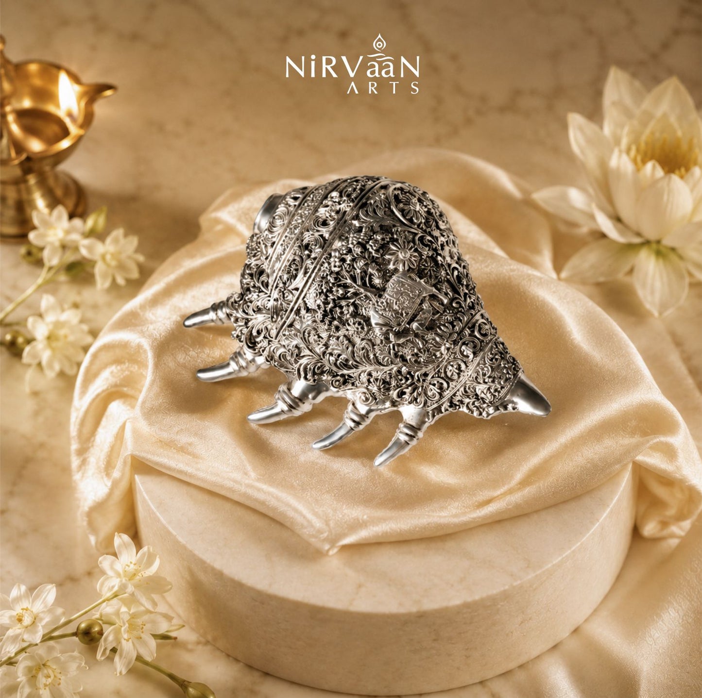 Divine Kamdehnu Shankh |999 Pure Silver Matt Plated