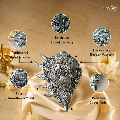 Divine Kamdehnu Shankh |999 Pure Silver Matt Plated