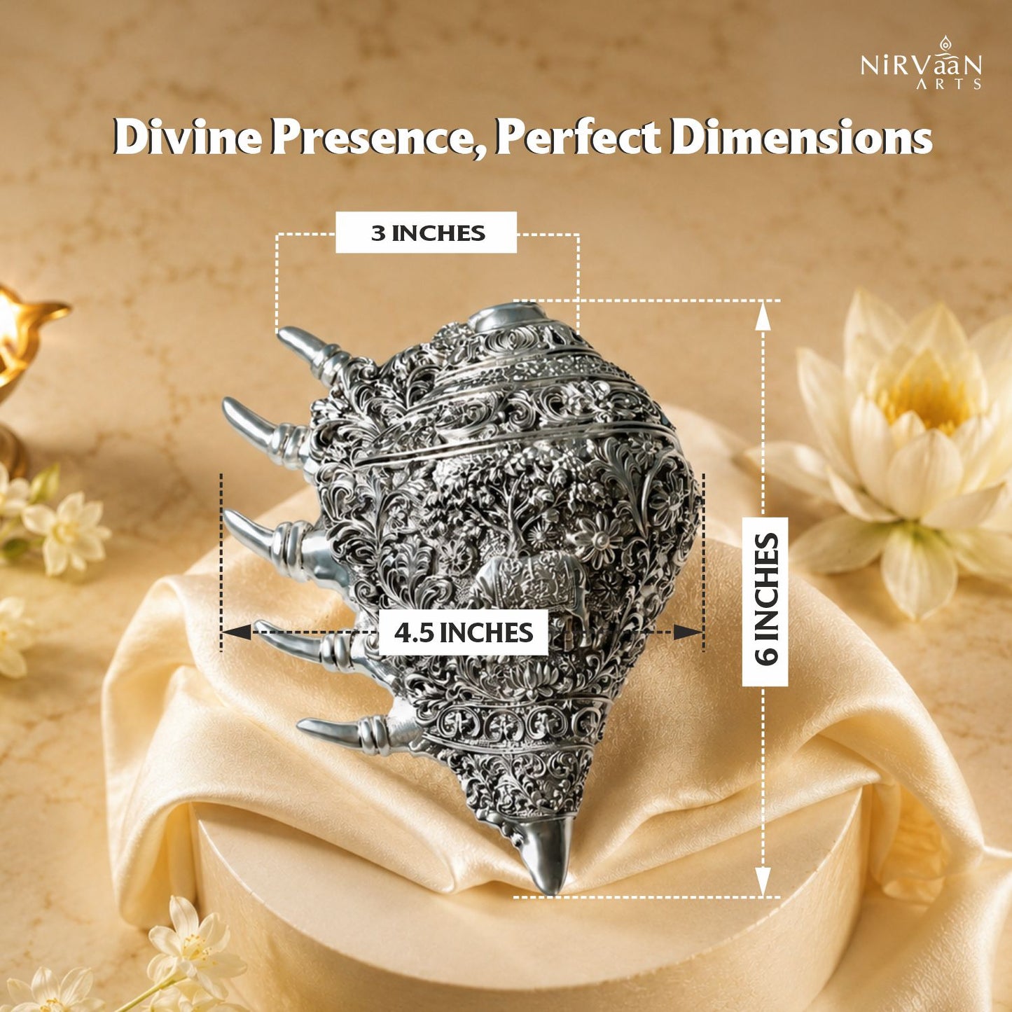 Divine Kamdehnu Shankh |999 Pure Silver Matt Plated