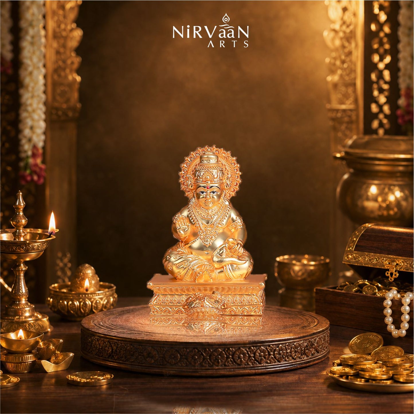 Pure Gold Plated Kuber Ji Idol With Mangoose | Wealth & Prosperity Symbol for Home & Office