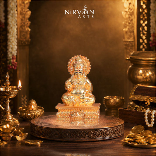Pure Gold Plated Kuber Ji Idol With Mangoose | Wealth & Prosperity Symbol for Home & Office