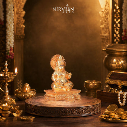 Pure Gold Plated Kuber Ji Idol With Mangoose | Wealth & Prosperity Symbol for Home & Office