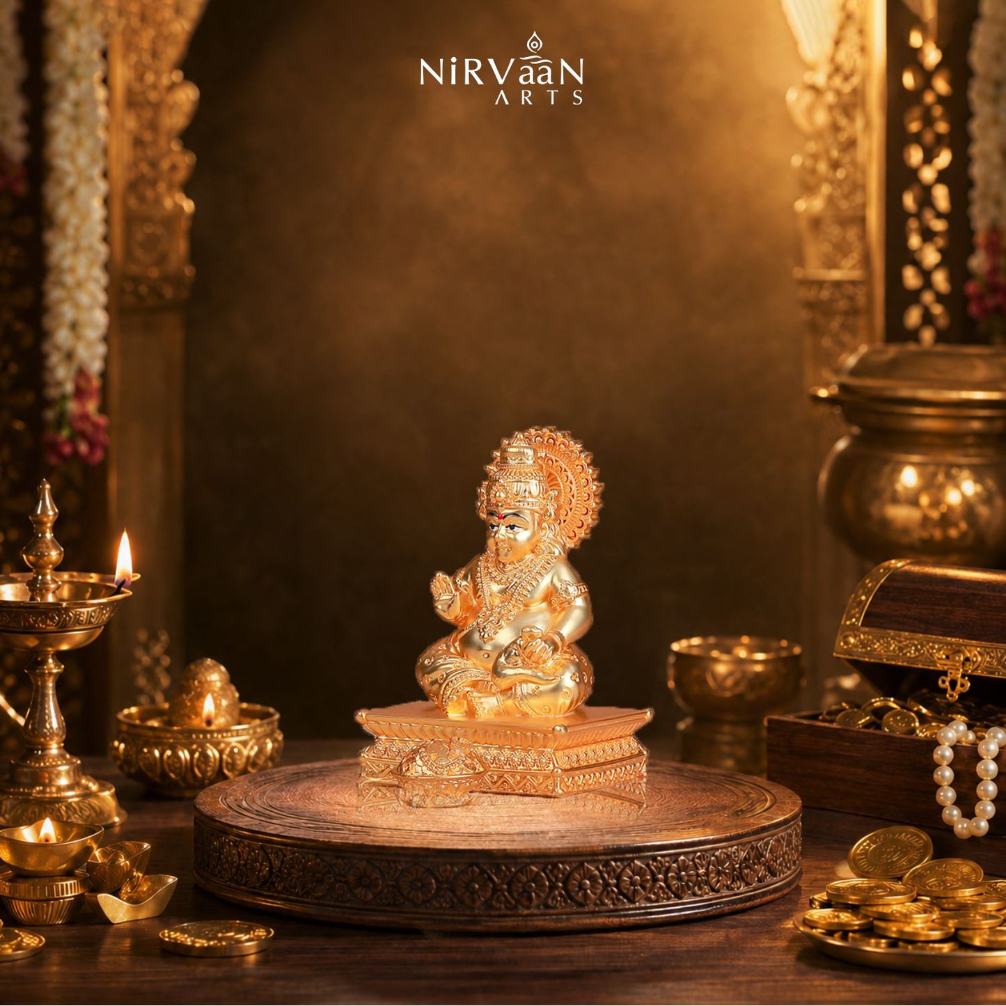 Pure Gold Plated Kuber Ji Idol With Mangoose | Wealth & Prosperity Symbol for Home & Office