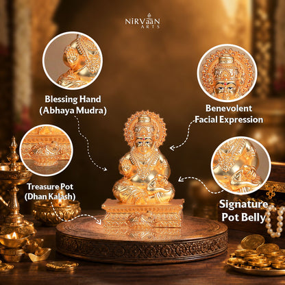 Pure Gold Plated Kuber Ji Idol With Mangoose | Wealth & Prosperity Symbol for Home & Office