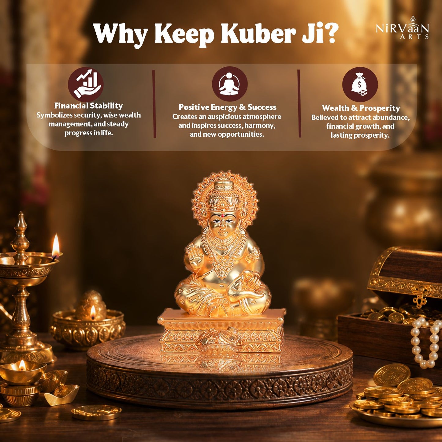 Pure Gold Plated Kuber Ji Idol With Mangoose | Wealth & Prosperity Symbol for Home & Office