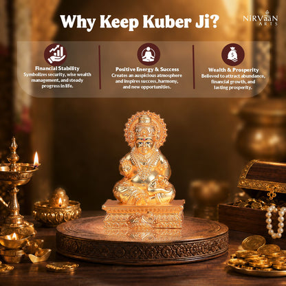 Pure Gold Plated Kuber Ji Idol With Mangoose | Wealth & Prosperity Symbol for Home & Office