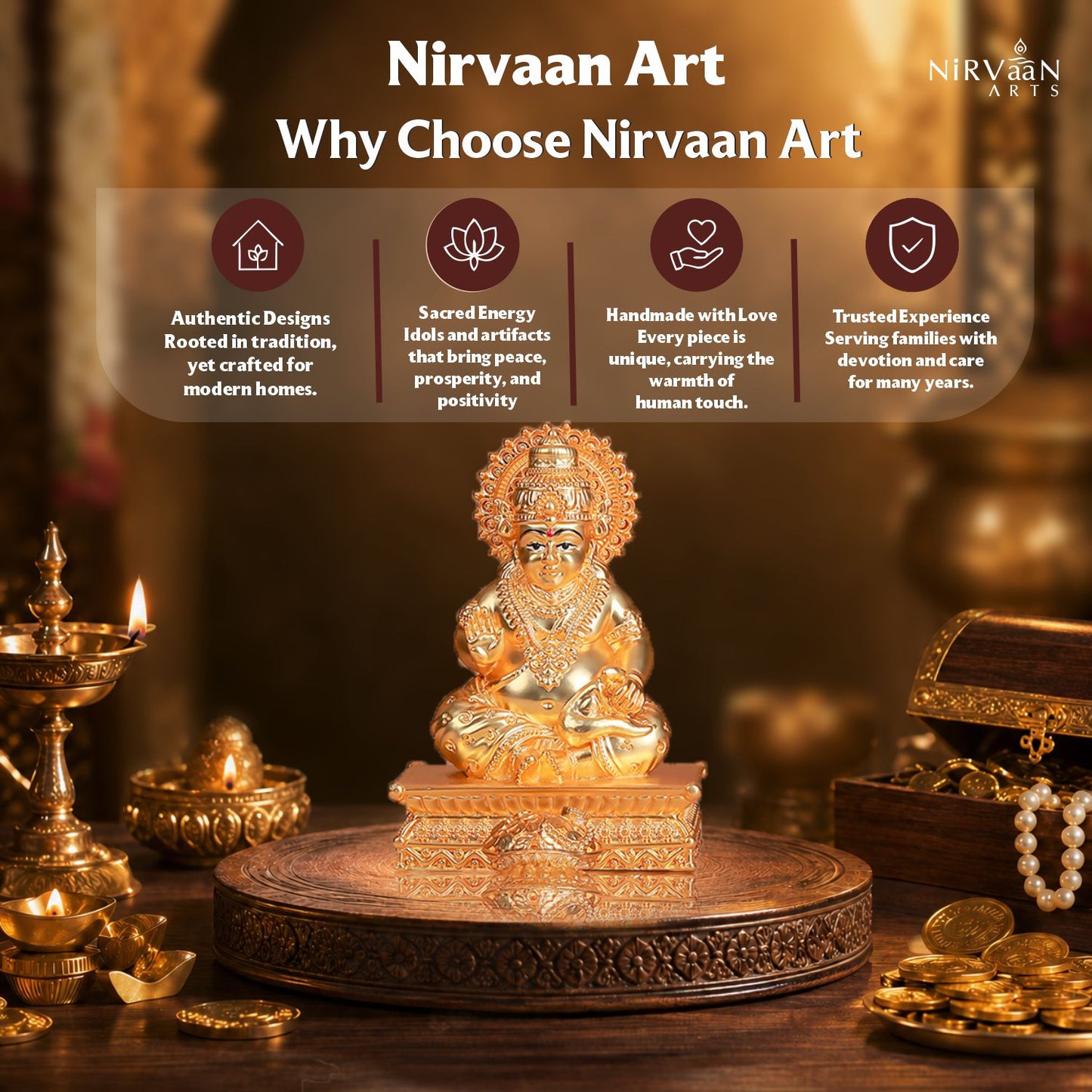 Pure Gold Plated Kuber Ji Idol With Mangoose | Wealth & Prosperity Symbol for Home & Office