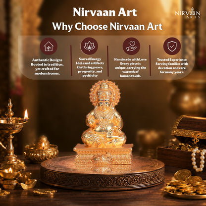 Pure Gold Plated Kuber Ji Idol With Mangoose | Wealth & Prosperity Symbol for Home & Office